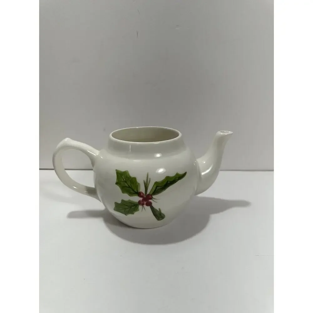 N.S. Gustin Los Angeles Pottery Holly Green Trim Teapot No Lid Tea Pot Discontin